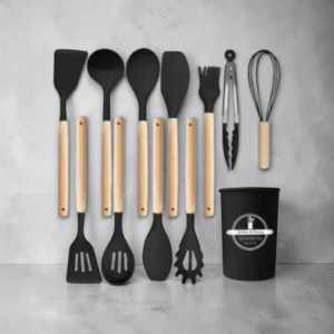 Utensils, kitchenware, gifts, pink kitchen ware, black kitchen ware, silicon cookware, space saver cutlery